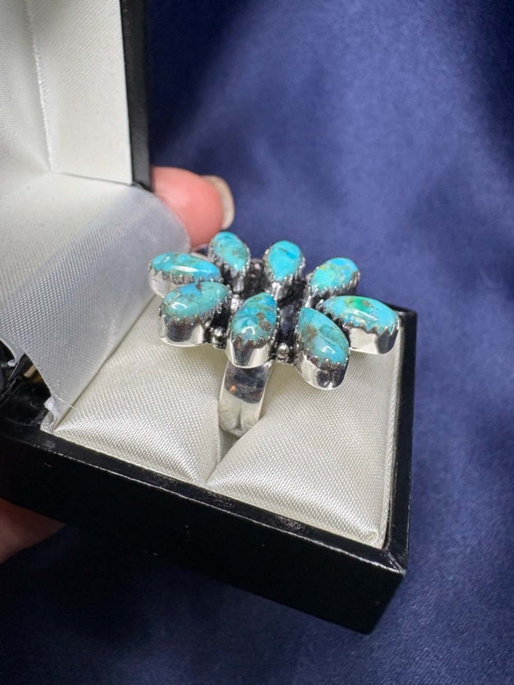 Turquoise Teardrop Cluster Ring - Silver Setting - Picture 6 of 9